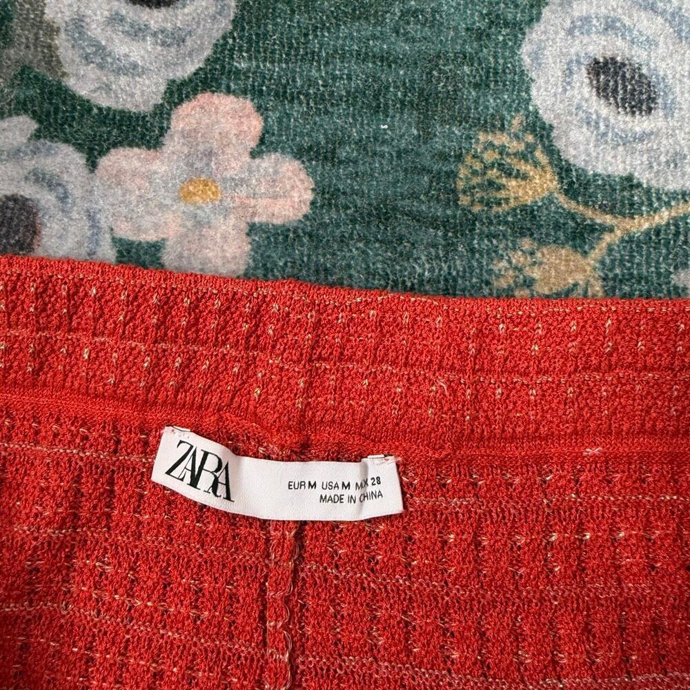 Zara Orange Textured Knit Flare Pants - Picture 3 of 15